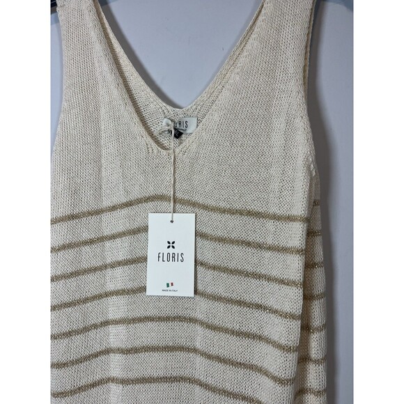 Floris Made in Italy Crochet dress ivory Gold Metallic Stripe M/L NWT #2319 - Picture 2 of 10